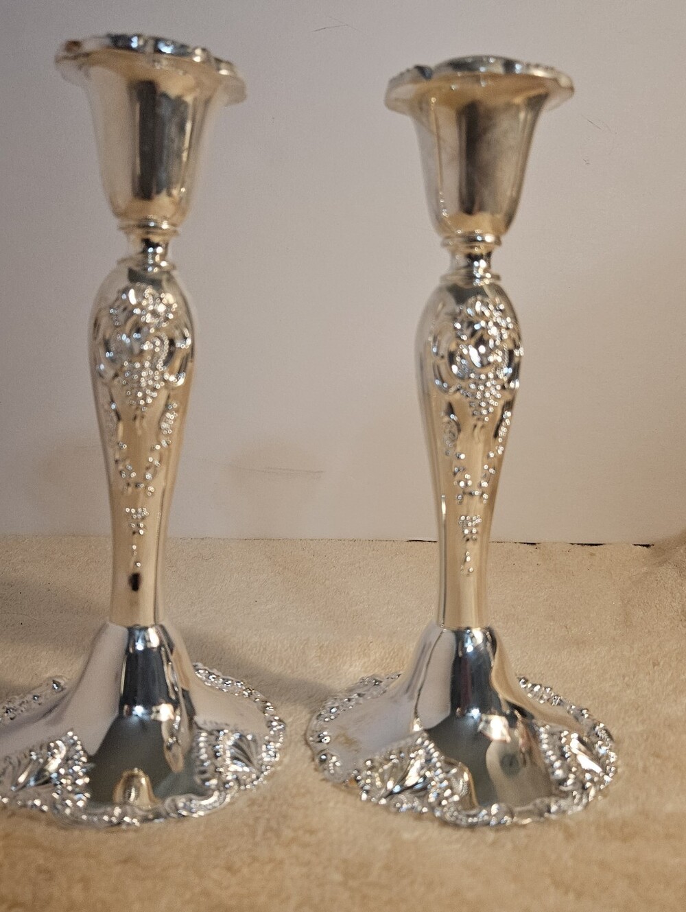 VTG Godinger Baroque Silver Plated Candlestick Holders Pair Ornate In Orig Box